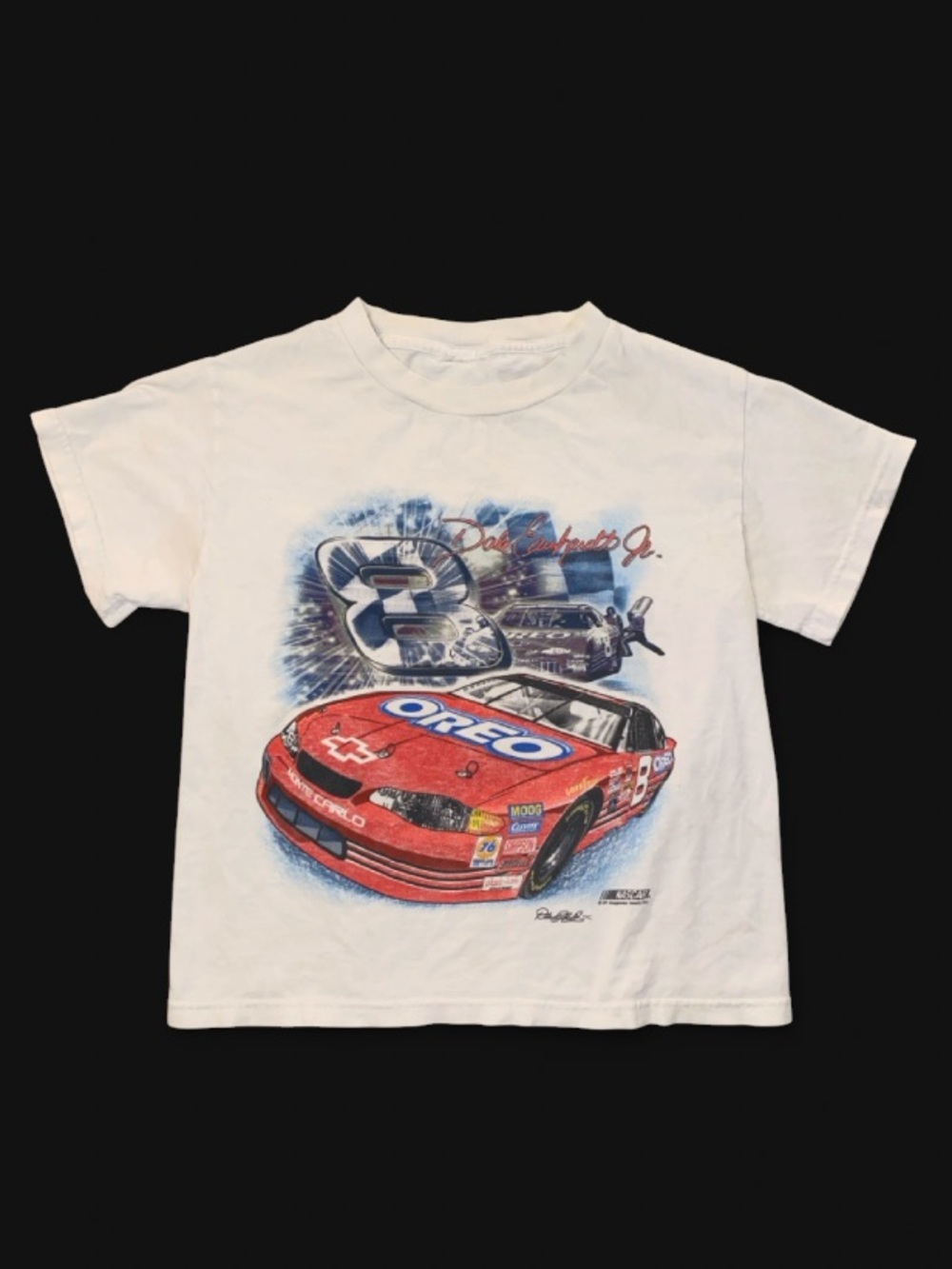 Nascar Kids White Tee with Red Oreo Race Car Graphic